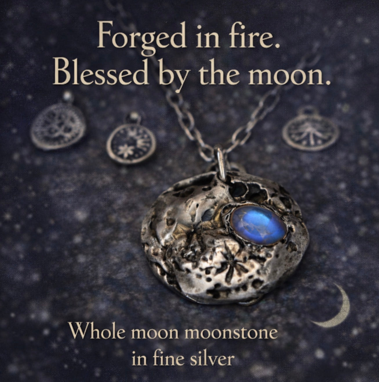 Moonstone Full Moon Talisman — Handcrafted Fine Silver Amulet