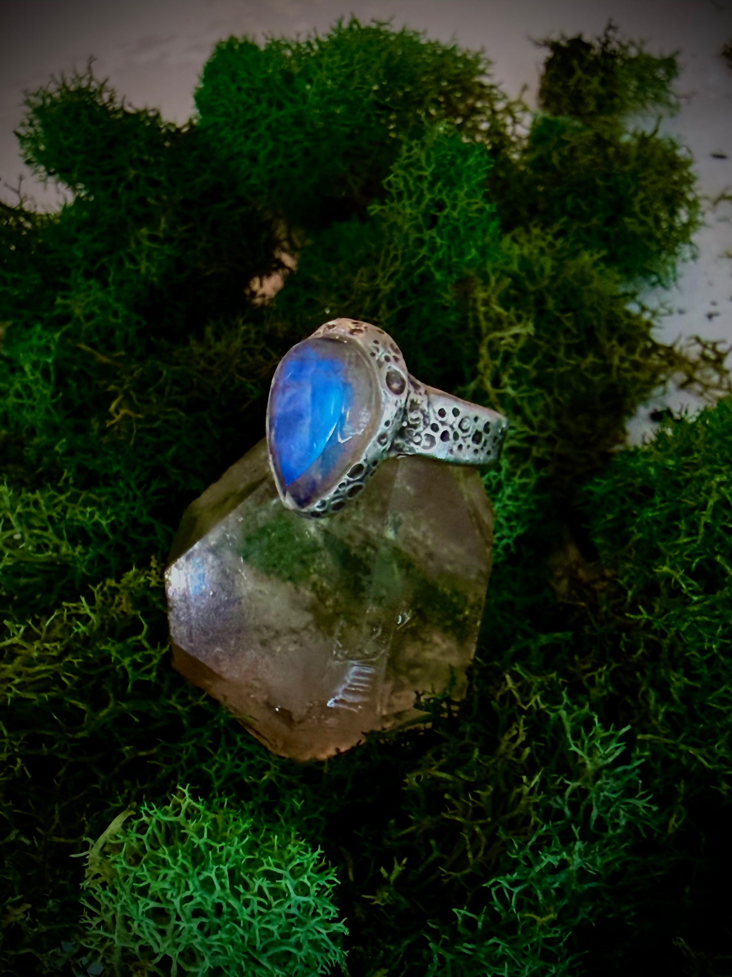 Fine Silver Moonstone Ring – Handmade Moonstone Goddess Statement Ring, Witchy Lunar Jewelry