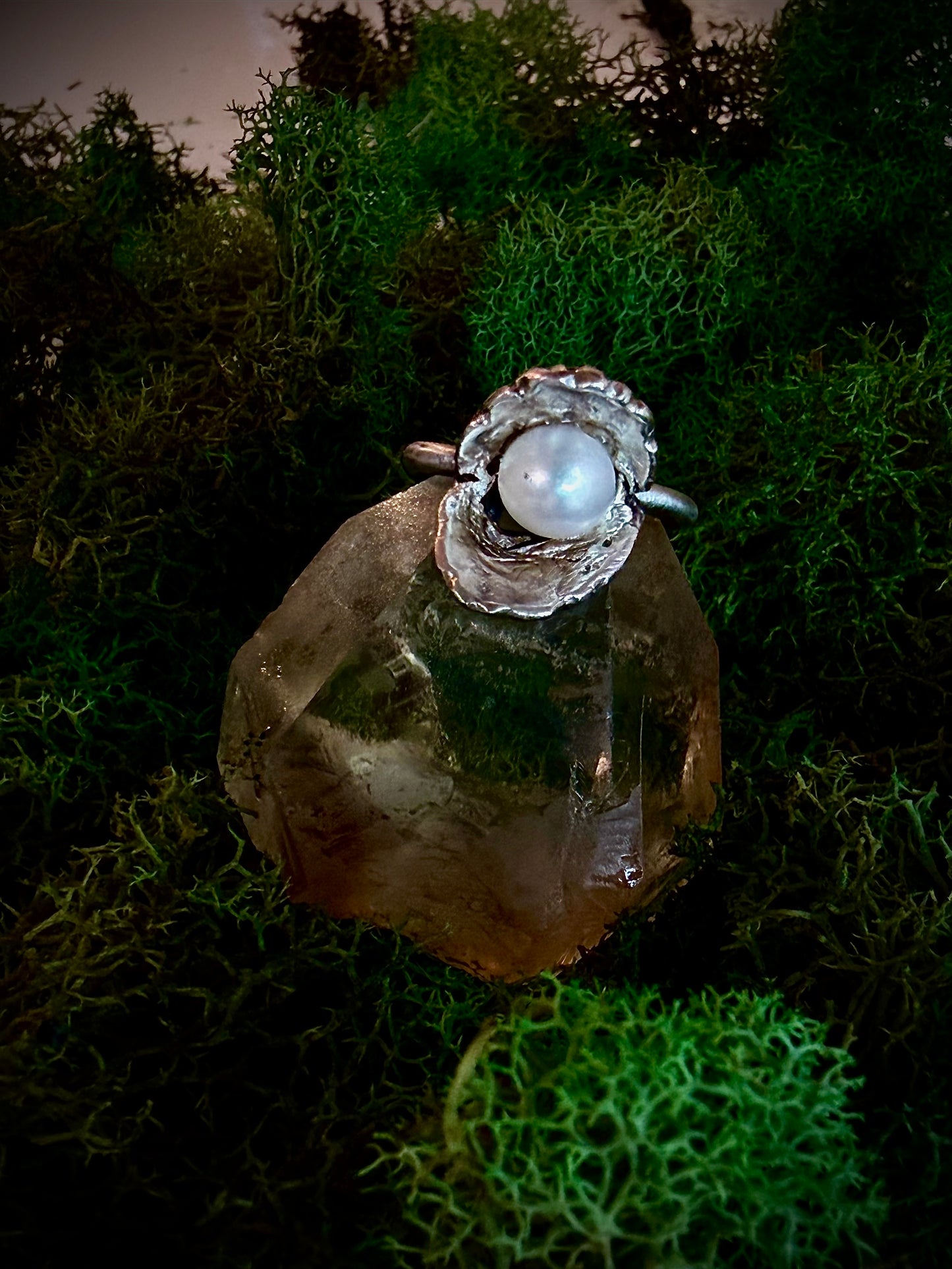 Fine Silver Pearl Shell Ring – Handmade Ocean Pearl Statement Ring, Witchy Sea Goddess Jewelry