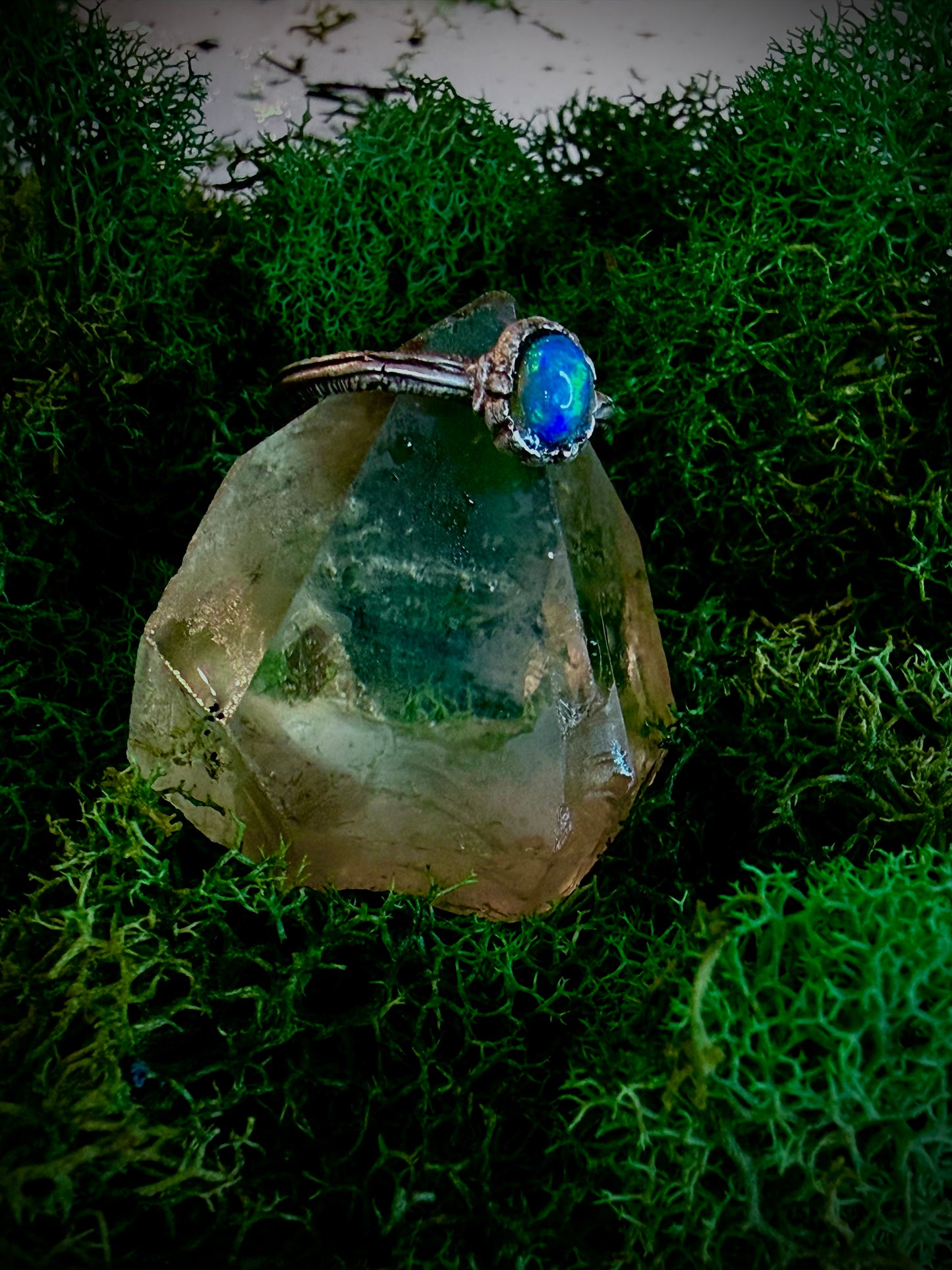 Fine Silver Opal Ring – Handmade Natural Opal Statement Ring, Witchy Lunar Jewelry
