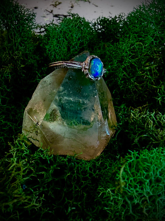 Fine Silver Opal Ring – Handmade Natural Opal Statement Ring, Witchy Lunar Jewelry