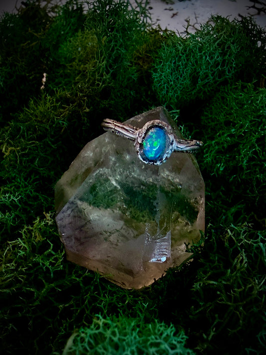 Fine Silver Opal Ring – Handmade Natural Opal Statement Ring, Witchy Lunar Jewelry