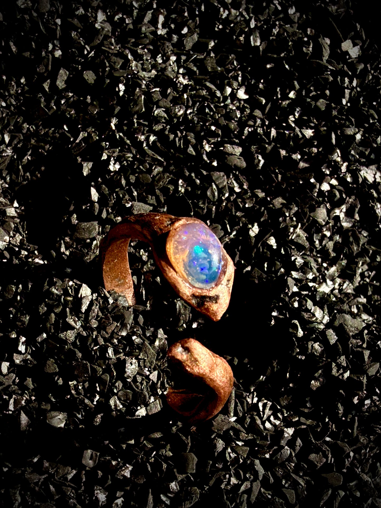 The Abyssal Eel Ring — Opal Statement Ring | Sculptural Wrap Band | Abysmal Relics Collection