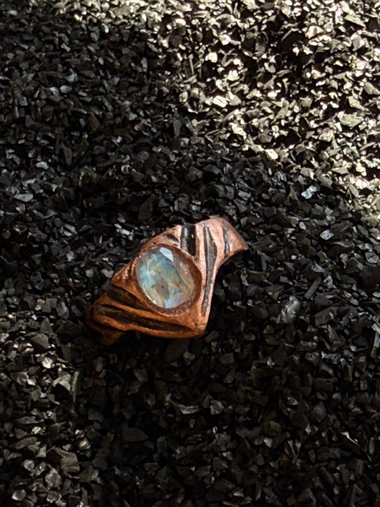 The Siren’s Eye Ring, Moonstone Statement Ring | Sculptural Band | Abysmal Relics Collection