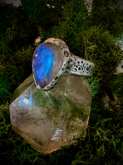 Fine Silver Moonstone Ring – Handmade Moonstone Goddess Statement Ring, Witchy Lunar Jewelry