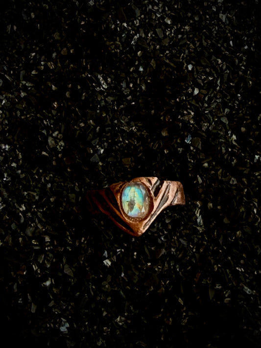 The Siren’s Eye Ring, Moonstone Statement Ring | Sculptural Band | Abysmal Relics Collection
