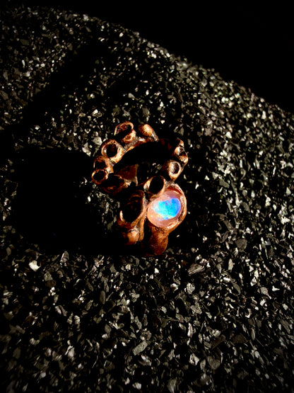 Leviathan’s Grasp Ring — Dual Moonstone Statement Ring | Abysmal Relics Collection