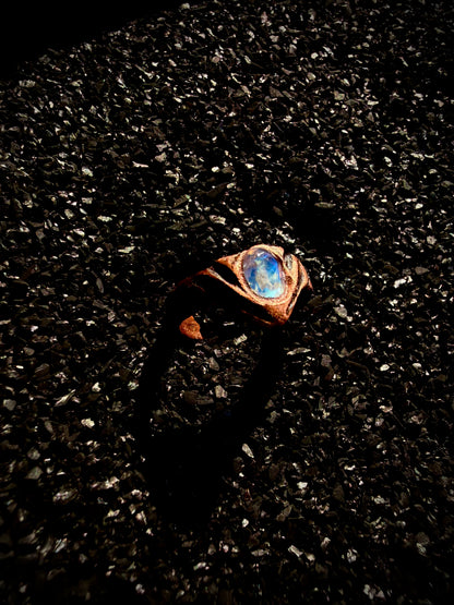 The Siren’s Eye Ring, Moonstone Statement Ring | Sculptural Band | Abysmal Relics Collection